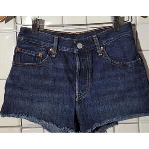 Levi Strauss & Co Ladies Blue Denim Cutoff Shorts Dark Wash Button Fly Cla
